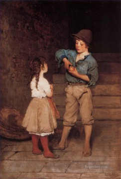  Blaas Oil Painting - von Two Children lady Eugene de Blaas